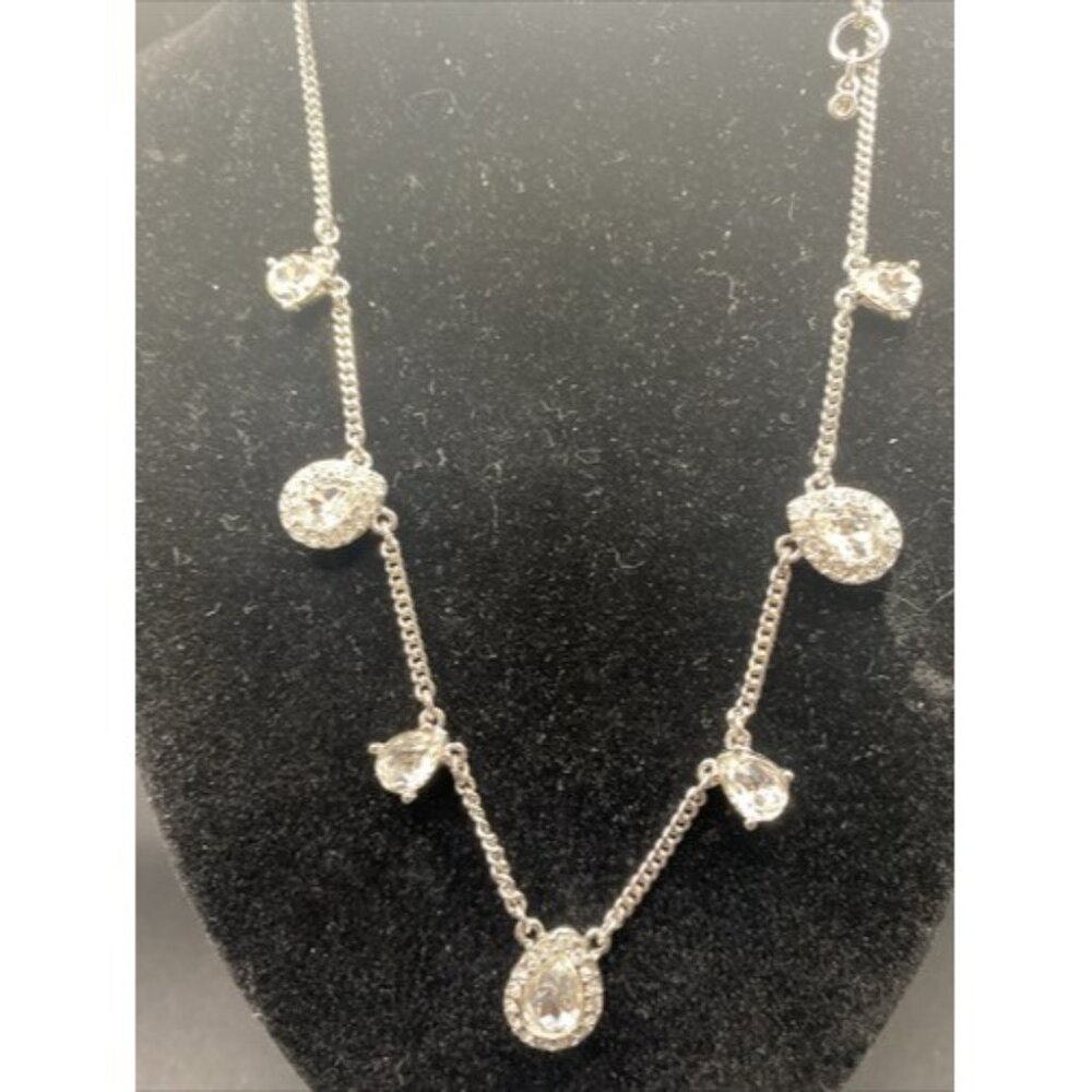 Signed Givenchy Necklace Rhinestone Pear Shape Crystal Silver Tone 15" + 3" NWT - Picture 9 of 9